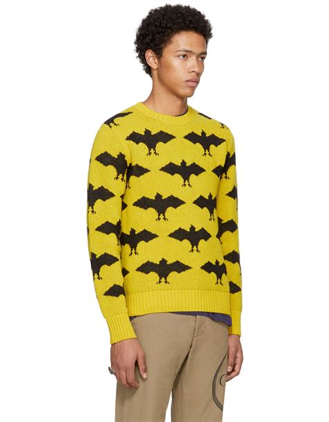 Gucci: Yellow & Black Jacquard Bat Sweater 